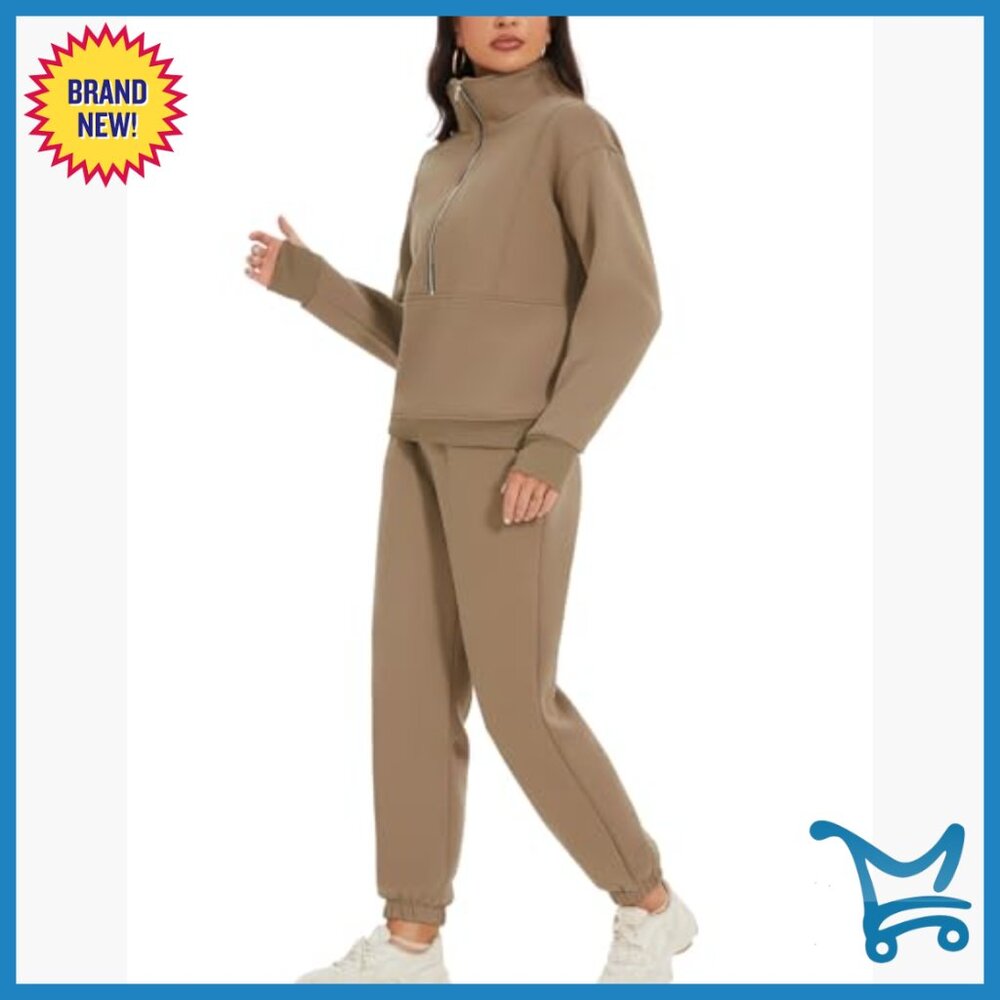 Fleece Lounge Set Half Zip Pullover Sweatpants Co… - image 6